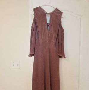 MIDI length long sleeved cold shoulder dress